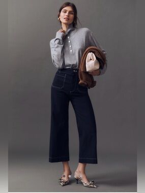 NWT Anthropologie The Colette Wide-Leg Pants by Maeve: Contrast-Stitch Edition